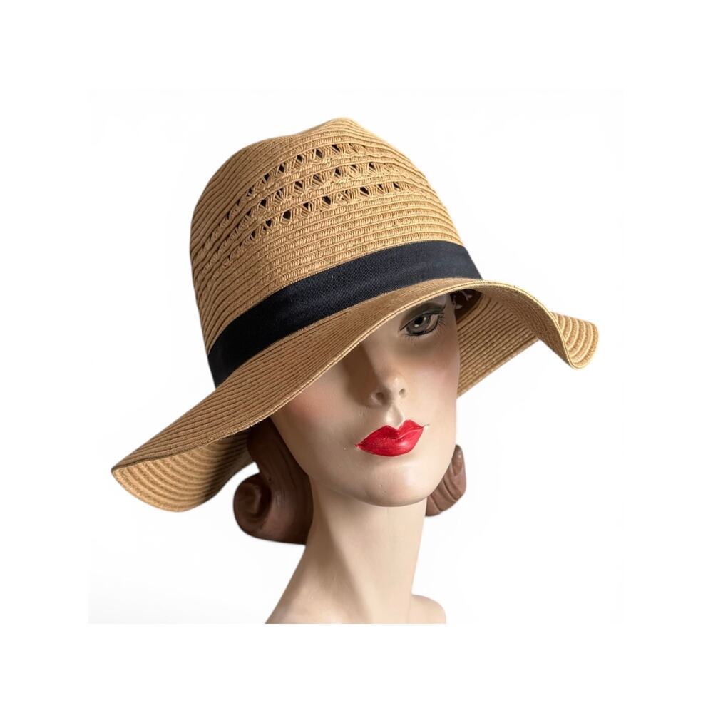 Eddie Bauer Packable Straw Hat L/XL Wide Brim Sun Hat Floppy Travel Beach NWT
